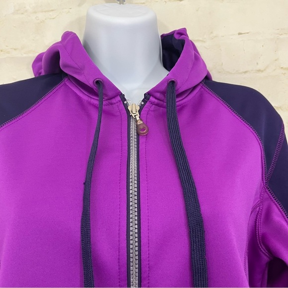 Reebok Purple Color Block Zipper Hooded Fleece Jacket - Picture 2 of 14